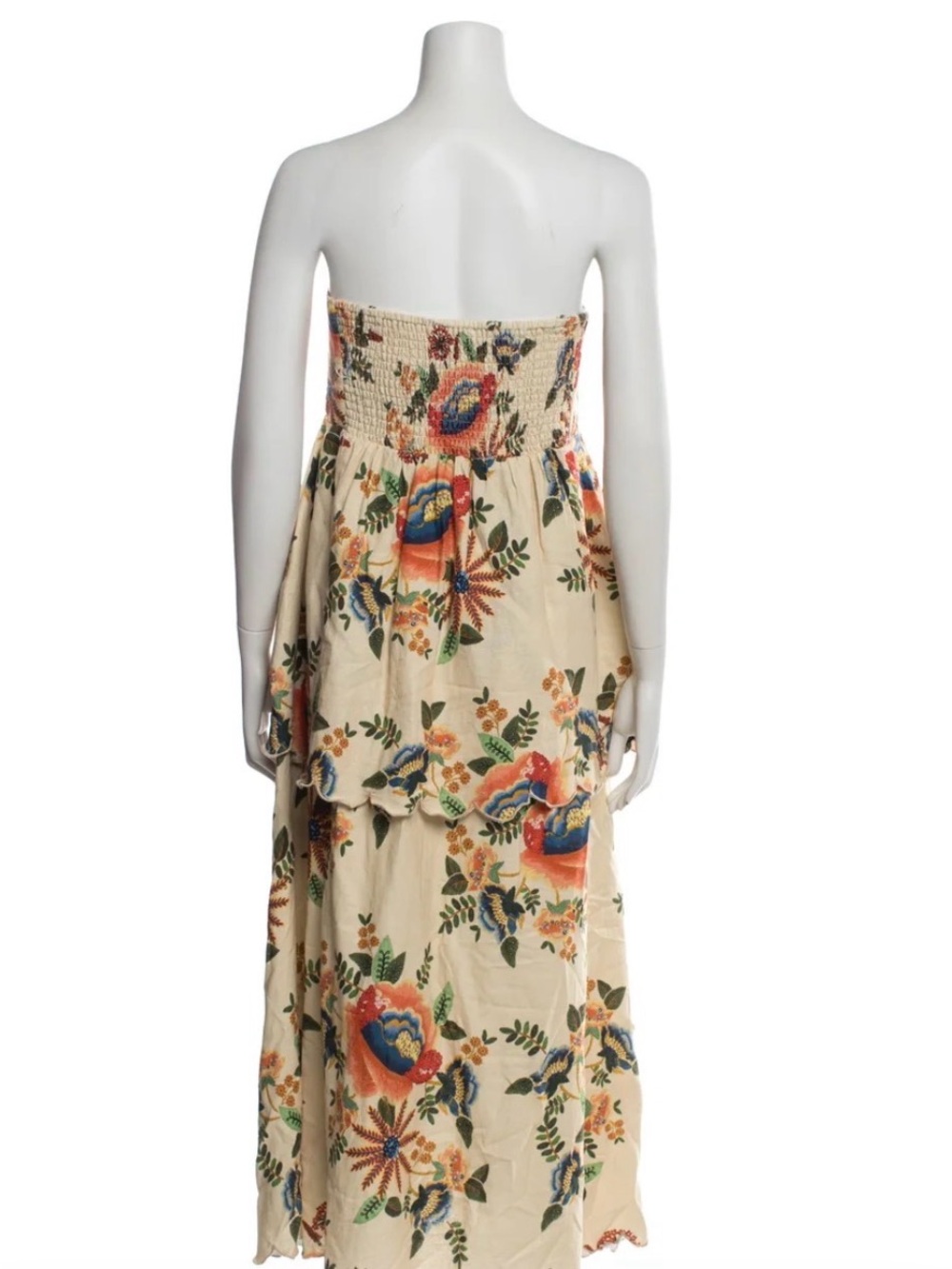 Christian Lacroix Cream Strapless Floral Smocked Maxi Dress